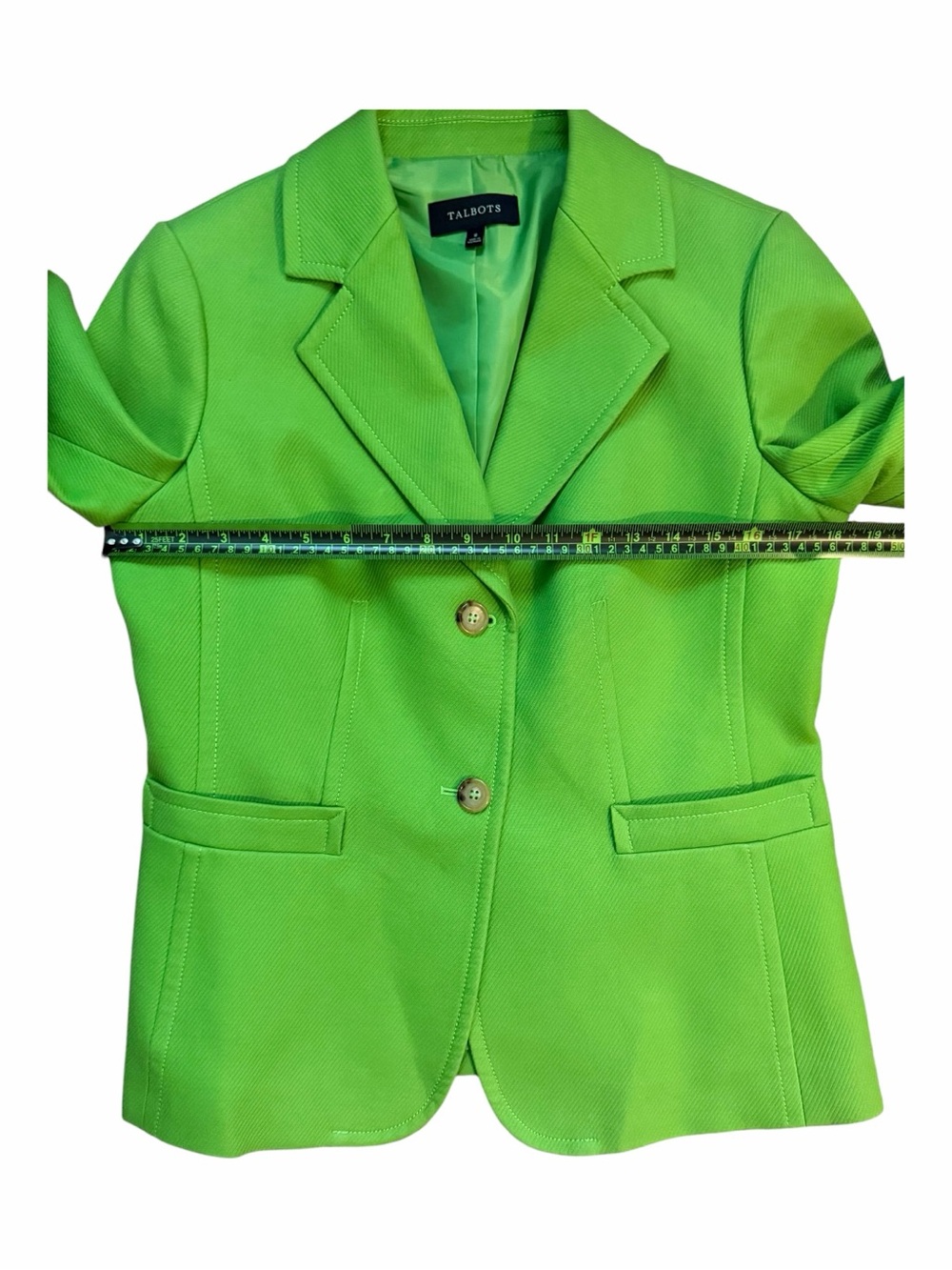 Talbots Lime/Apple Green 100% Cotton Blazer Size 8 Two Button Tailored Jacket - Picture 11 of 14
